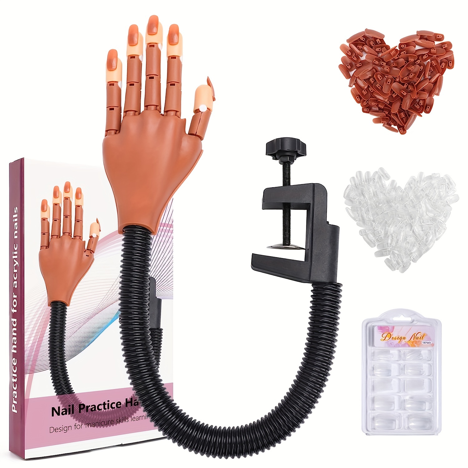 Silicone Nail Practice Hand for Acrylic Nails, Professional Upgrade  Mannequin Hands for Nails Practice with Adjustable Bracket, Life Size Fake  Hand with 50pcs Nail Tips(Left Hand, Dark brown) Left Hand Dark brown