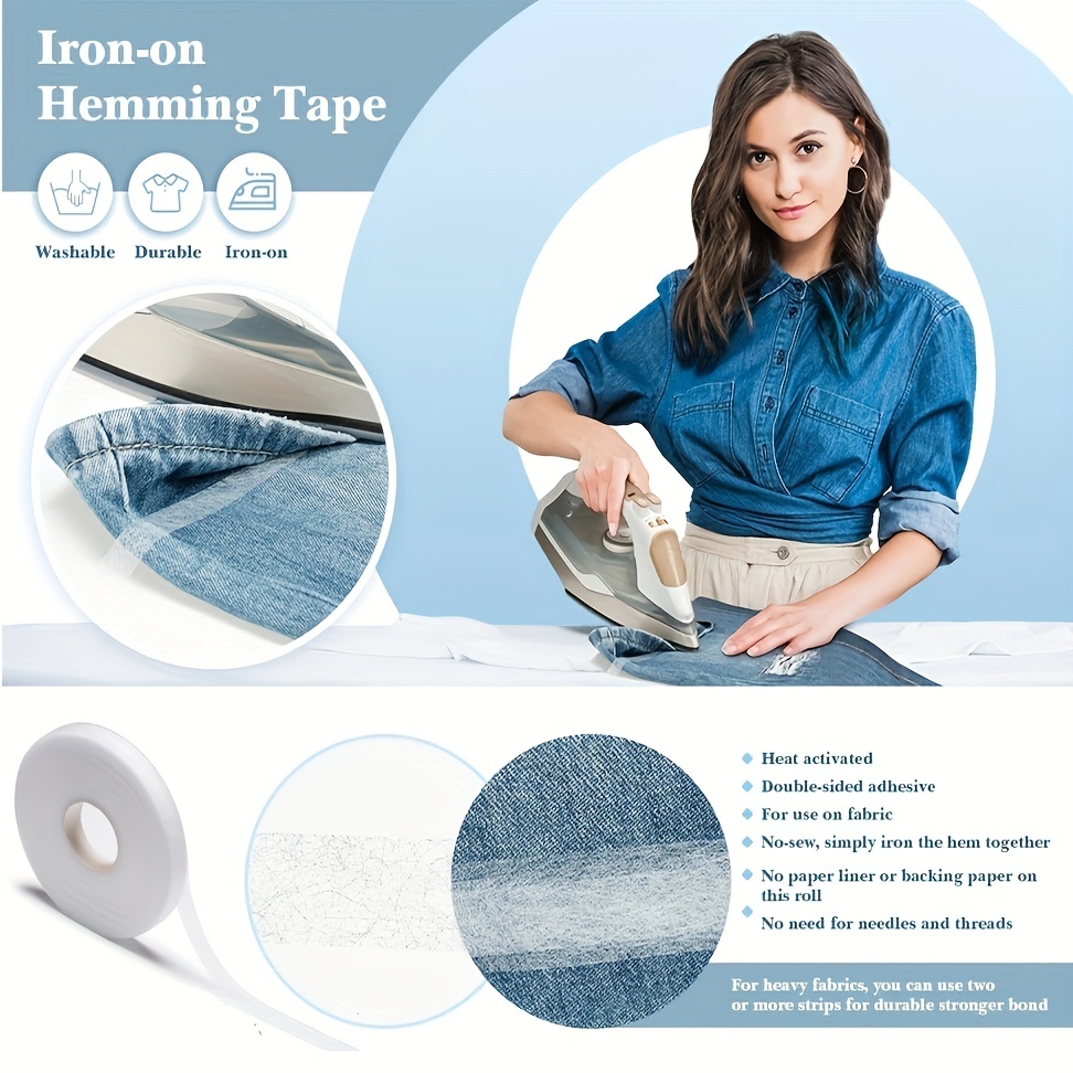 Iron-on Hemming Tape Fabric Fusing Tape Fusible Bonding Web Adhesive Tape  for Bonding Clothes Jeans Pants Collars, 100 Yards (3/8 Inches)