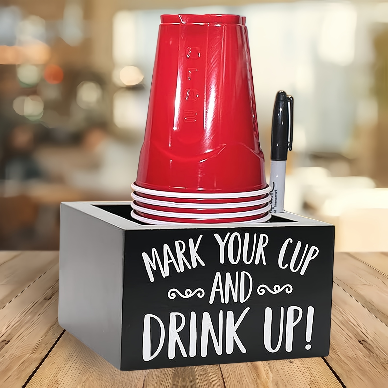 1pc Wooden Solo Cup Holder - Party Cup Holder With Marker Slot, Solo Cup  Holder For Party And Wedding, Rustic Disposable Cup Holder For Bar, Kitchen