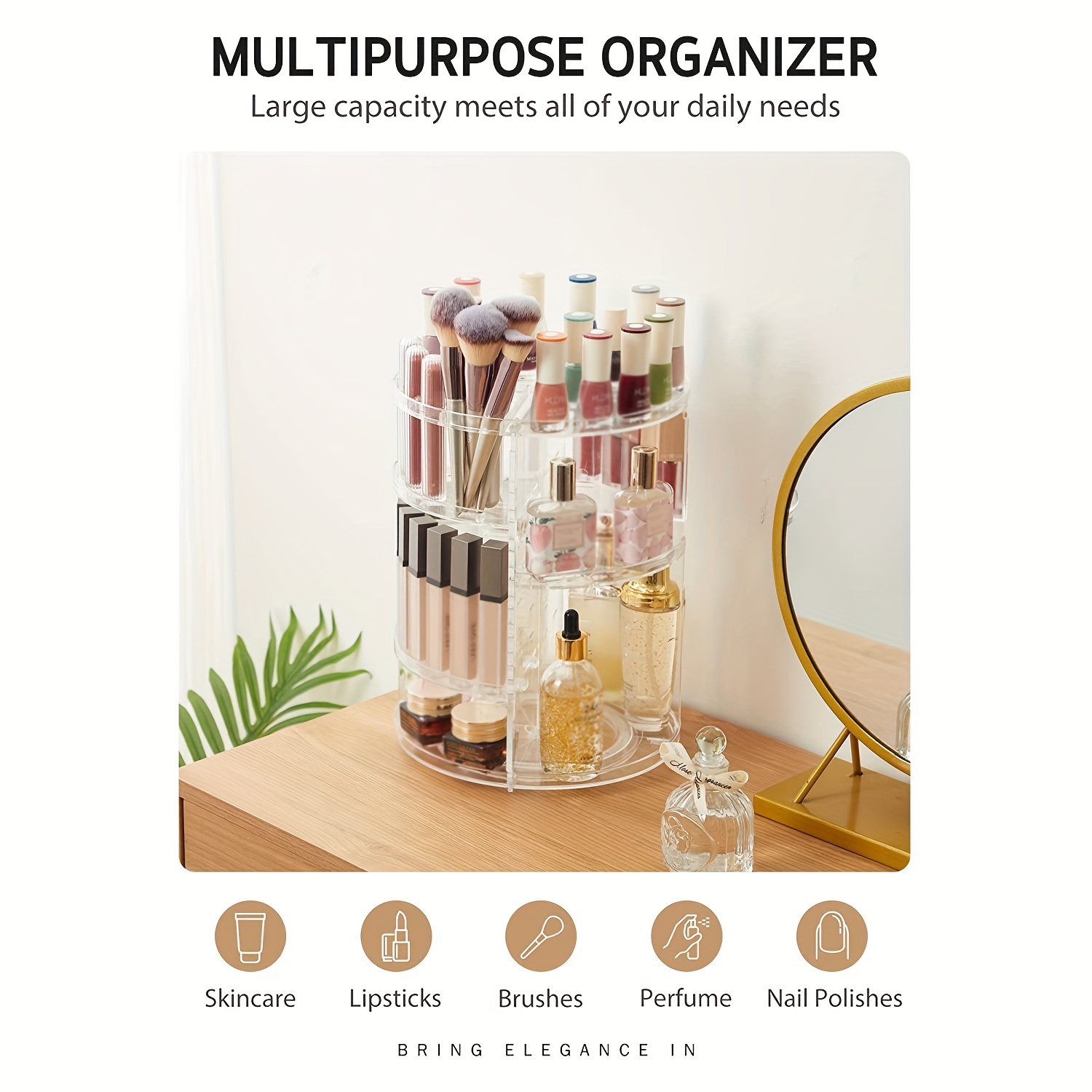 360 Rotating Makeup Organizer Adjustable Carousel Spinning Holder