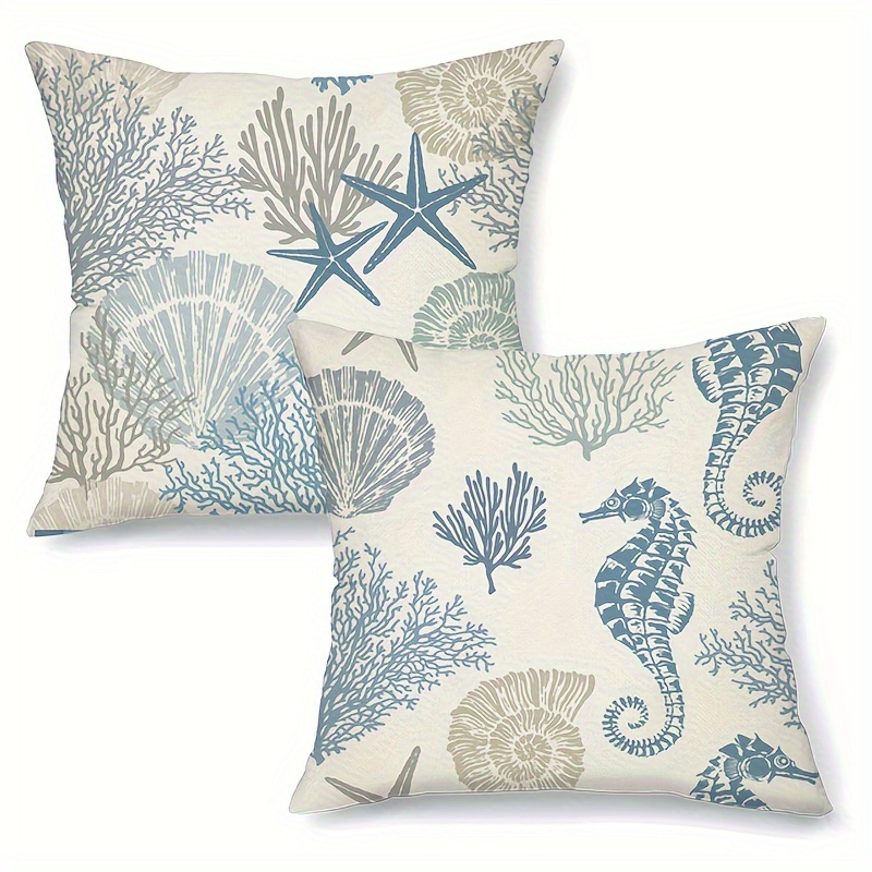 Marine Life Single Sided Printed Linen Throw Pillow Covers - Temu