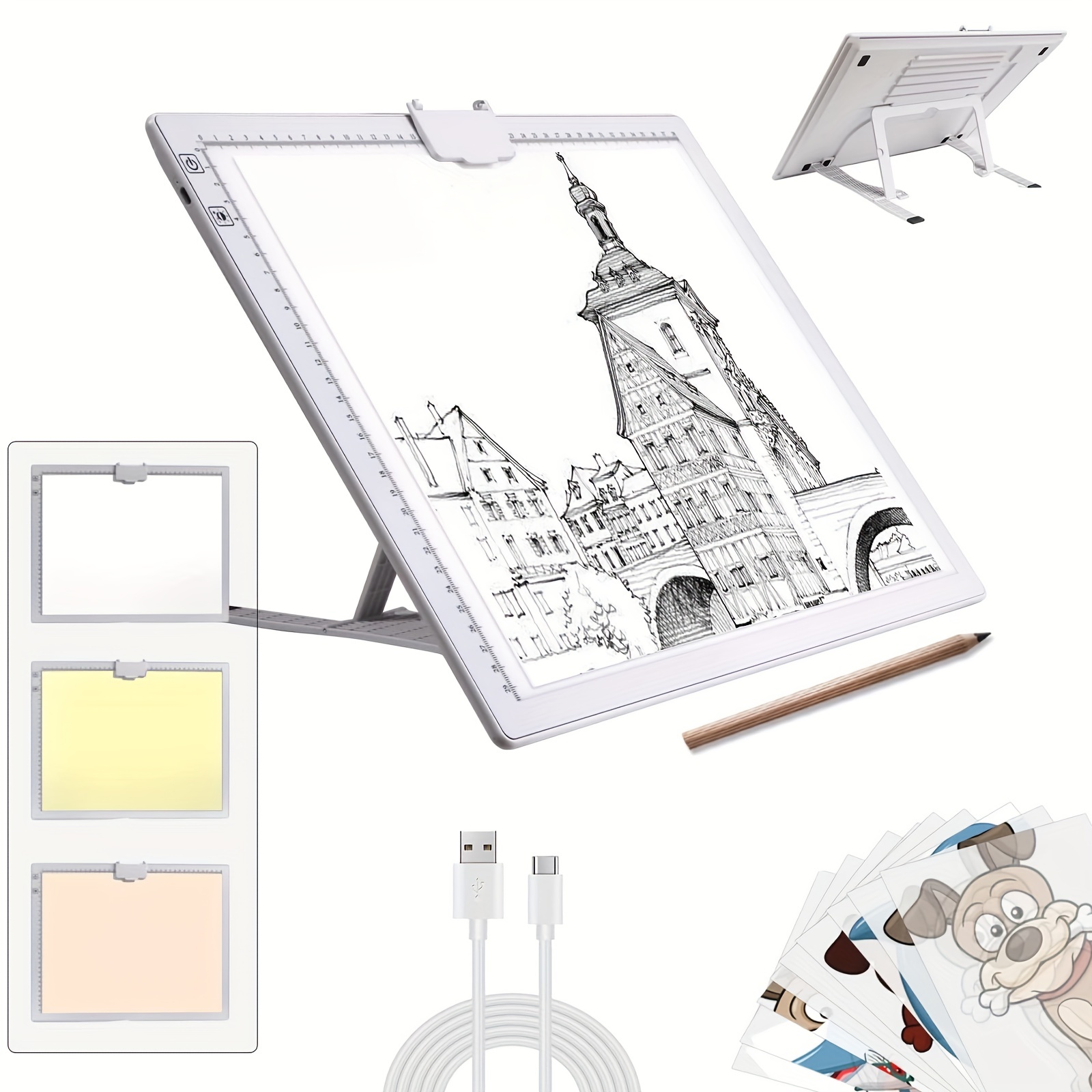 A3 LED Rechargeable Light Pad for Diamond Painting, Foldable Stand, Large  Magnetic Paper Clip, USB-C Charging Cable, 3 Light Tones, 6 Levels of  Brightness, Uniformly Illuminated Light Box for Tracing and Drawing