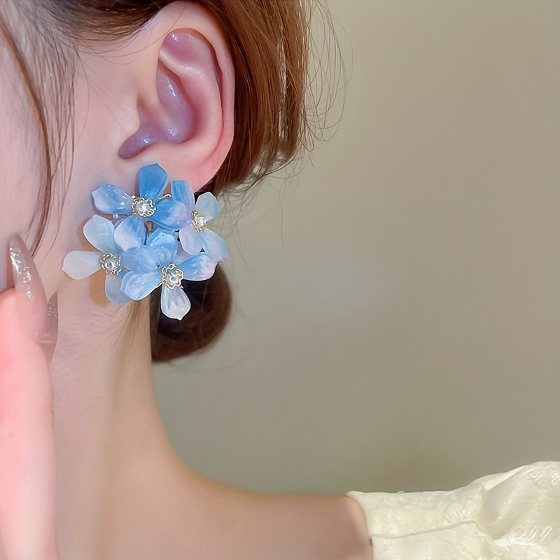 Sky Blue Earrings Light Blue Earrings Flower Long Earrings 