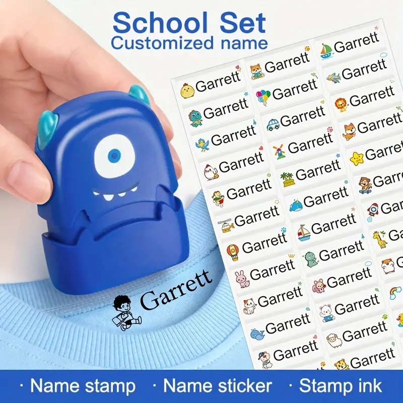 School Set( Blue Monster Stamp And Stickers)custom Name Seals