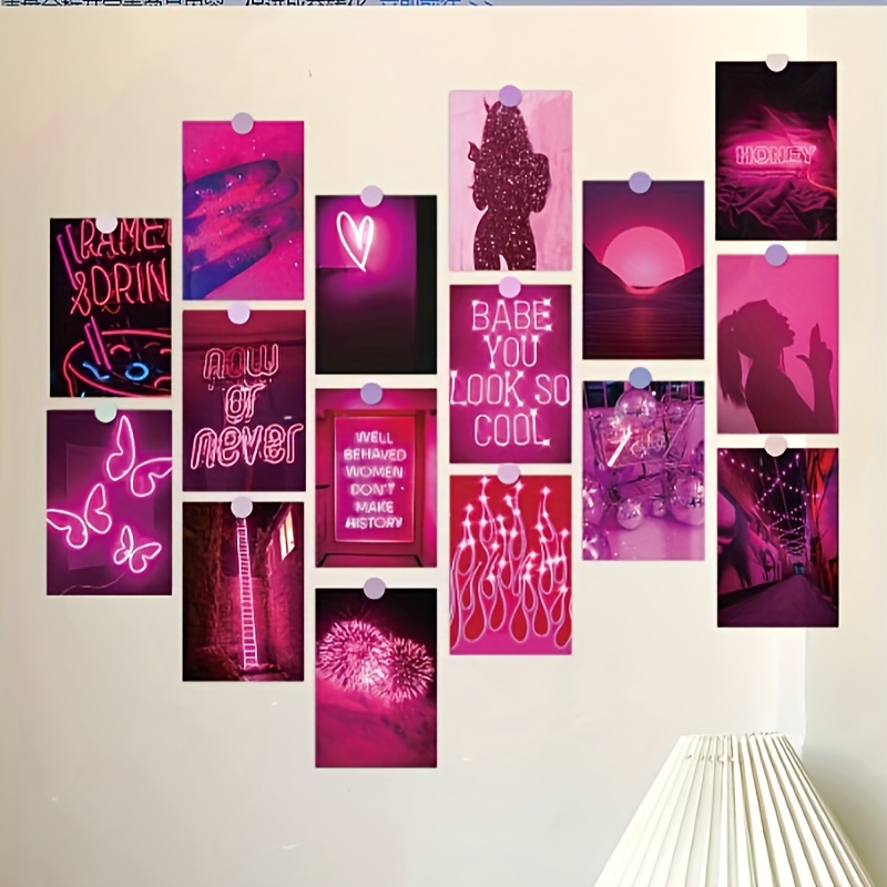 

50pcs Pink Neon Aesthetic Picture Collage Kit, Dorm Photo Decor Aesthetic Posters, Wall Art Prints For Bedroom Decor (4x6 Inches)