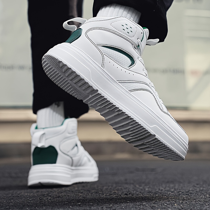 Plus Size Men's Trendy Solid/Colour Block High Top Skate Shoes, Comfy Non Slip Casual Soft Sole Sneakers For Men's Outdoor Activities
