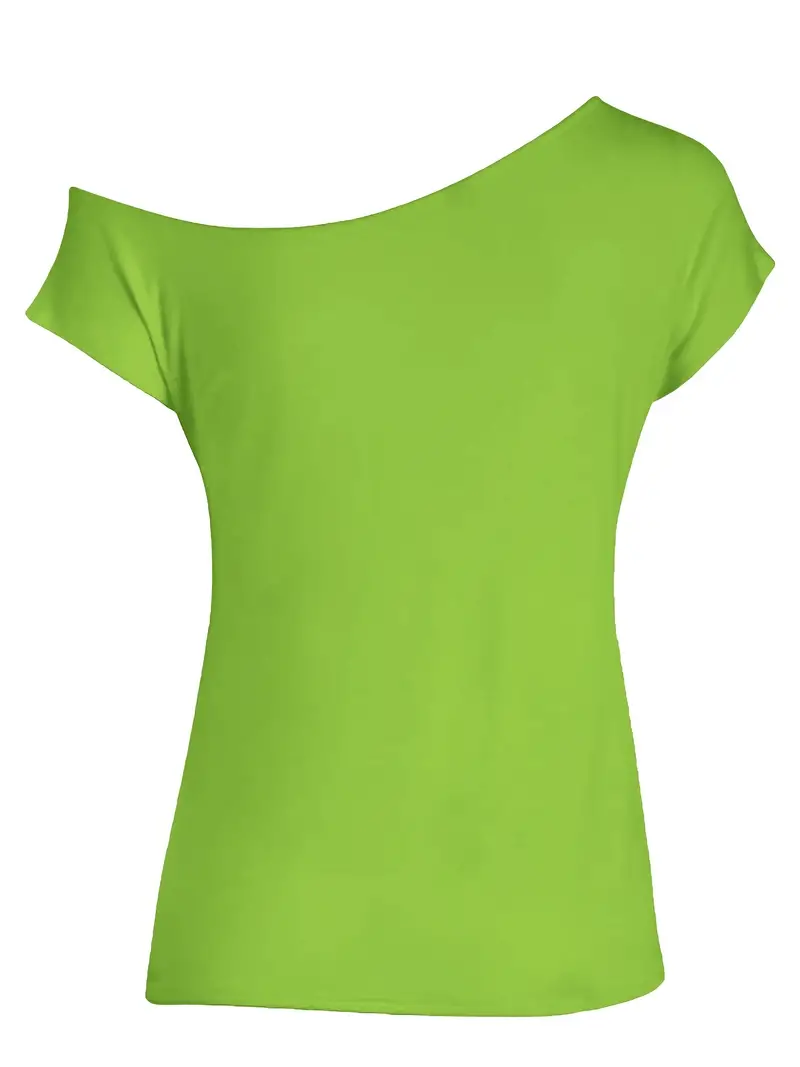 Solid Slanted Shoulder Short Sleeve T shirt Asymmetrical - Temu