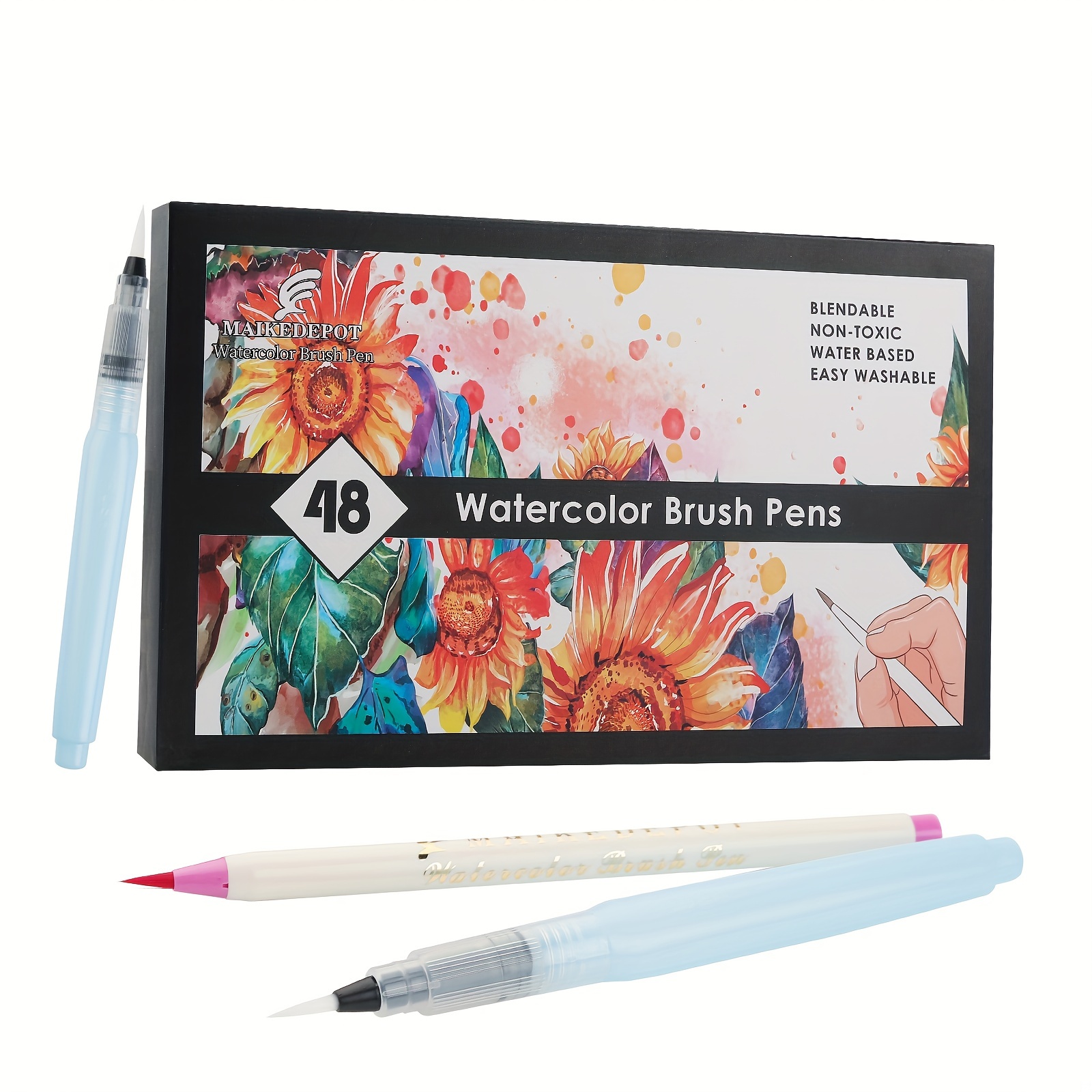 24/48 Colors Watercolor Brush Markers Pens Set with Blending Water Pen,  Drawing Paint Calligraphy Art