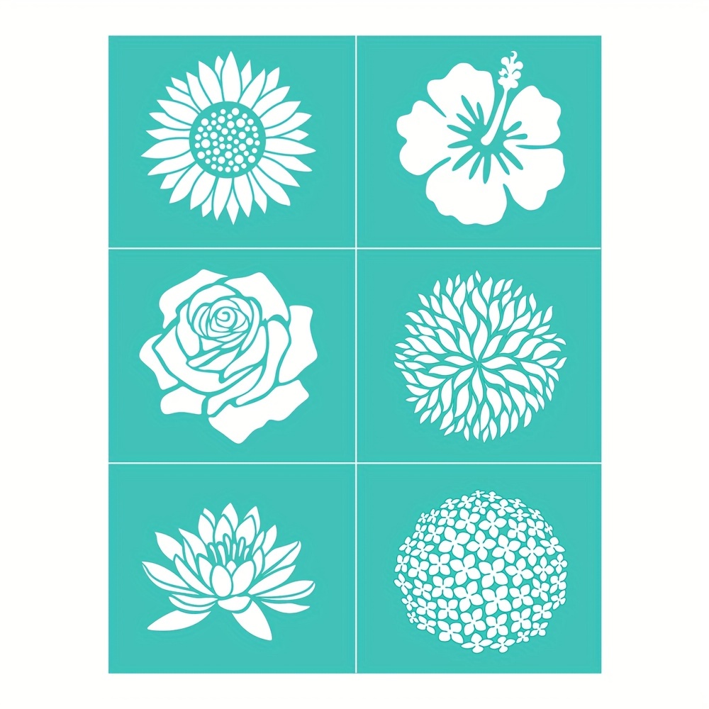 Set of 6 Flower Silk Screen Stencils Reusable DIY Adhesive 