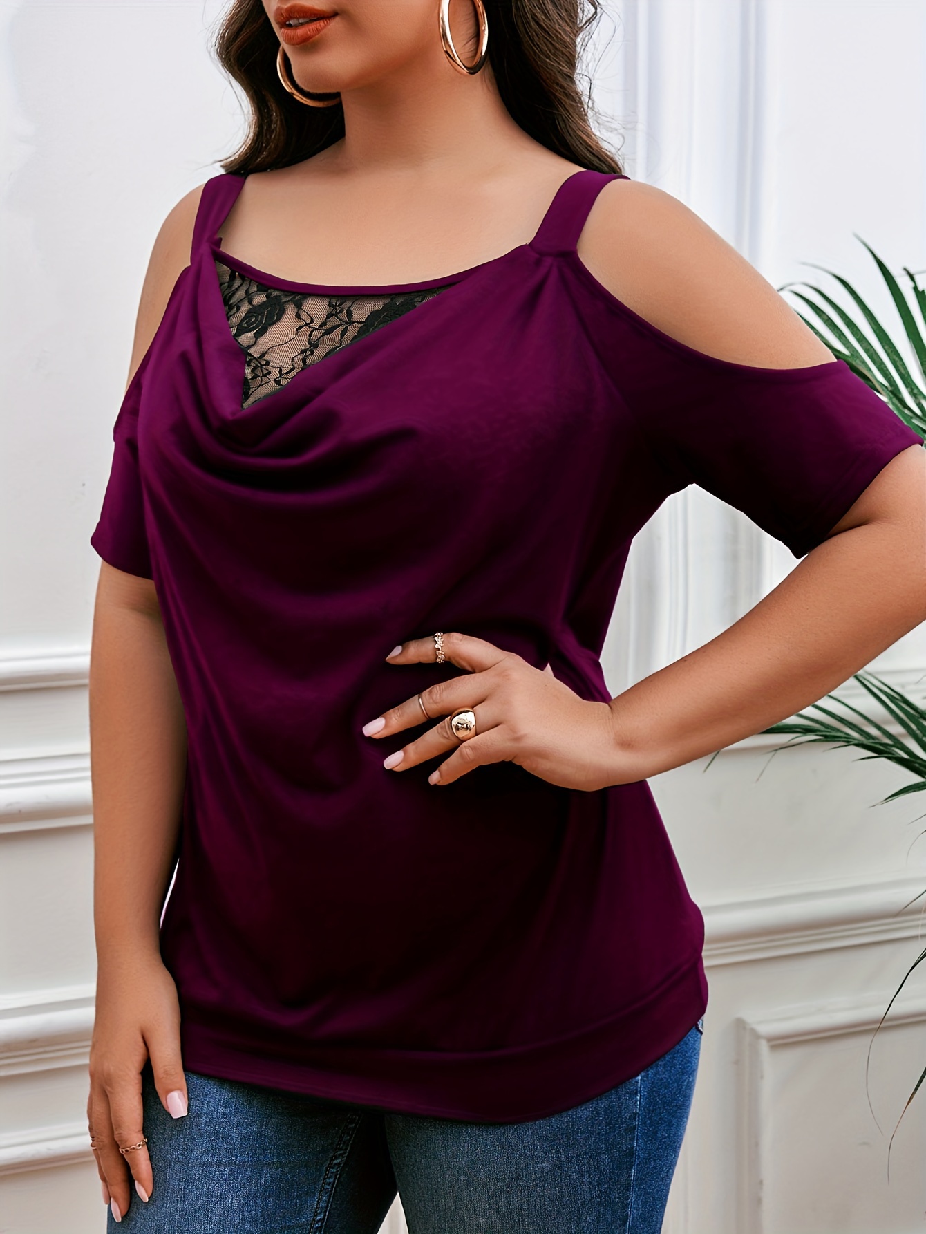 Plus Size Elegant T shirt Women s Plus Cold Shoulder Temu United