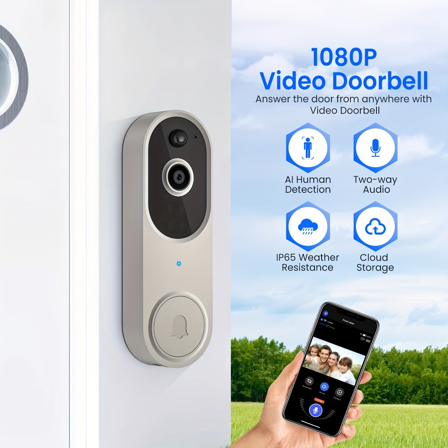 XTU WiFi Video Doorbell Camera, Wireless Doorbell Camera with Chime, 1080P  HD, 2-Way Audio, Motion Detection, IP65 Waterproof, No Monthly Fees and