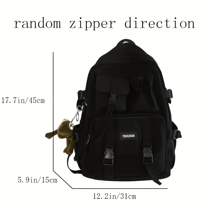 Large Capacity Zipper Backpack Solid Rucksack Preppy School Bag