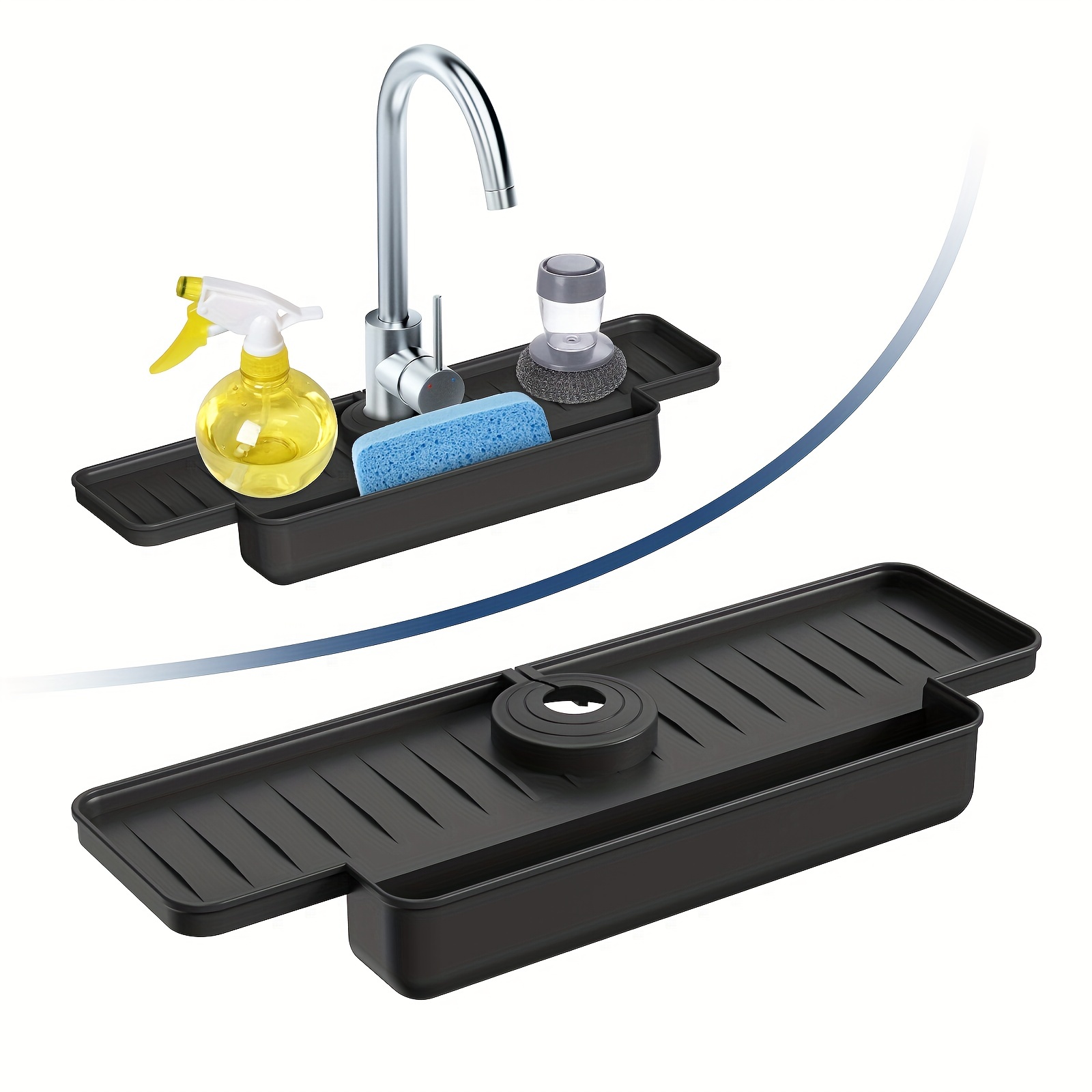 Adjustable Kitchen Sink Sponge Holder with Splash Guard