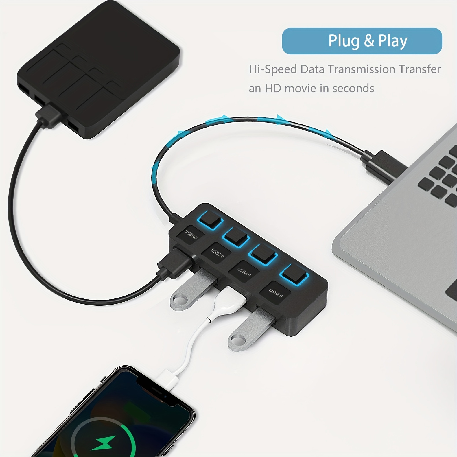 Sabrent USB 3.0 4-Port Hub with Individual Power Switches