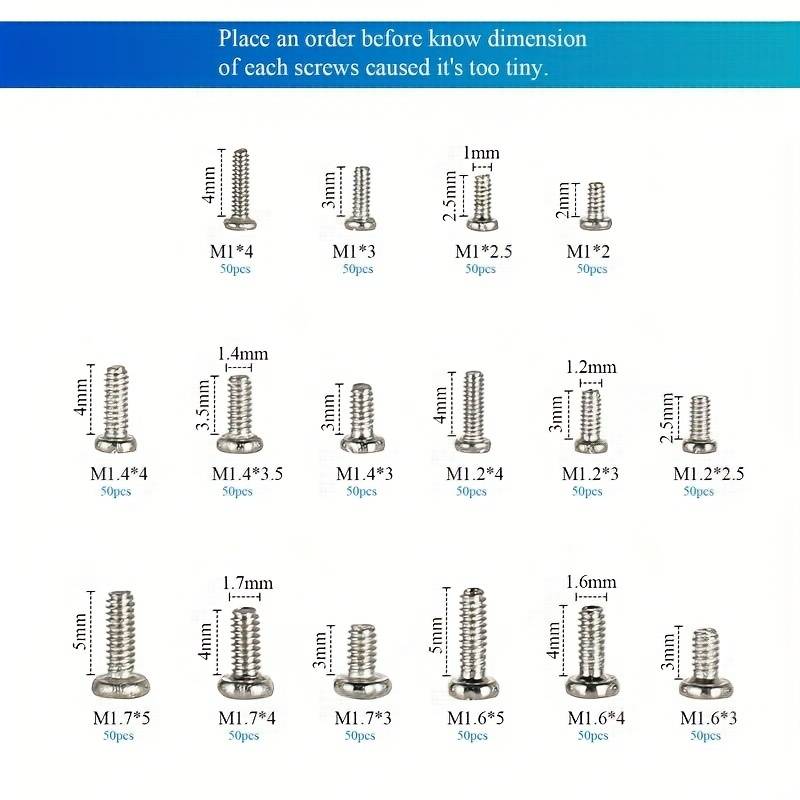 1000Pcs Mini Screw Kit M1 M1.2 M1.4 M1.7 Phillips Pan Head Micro Screws - Foto 10