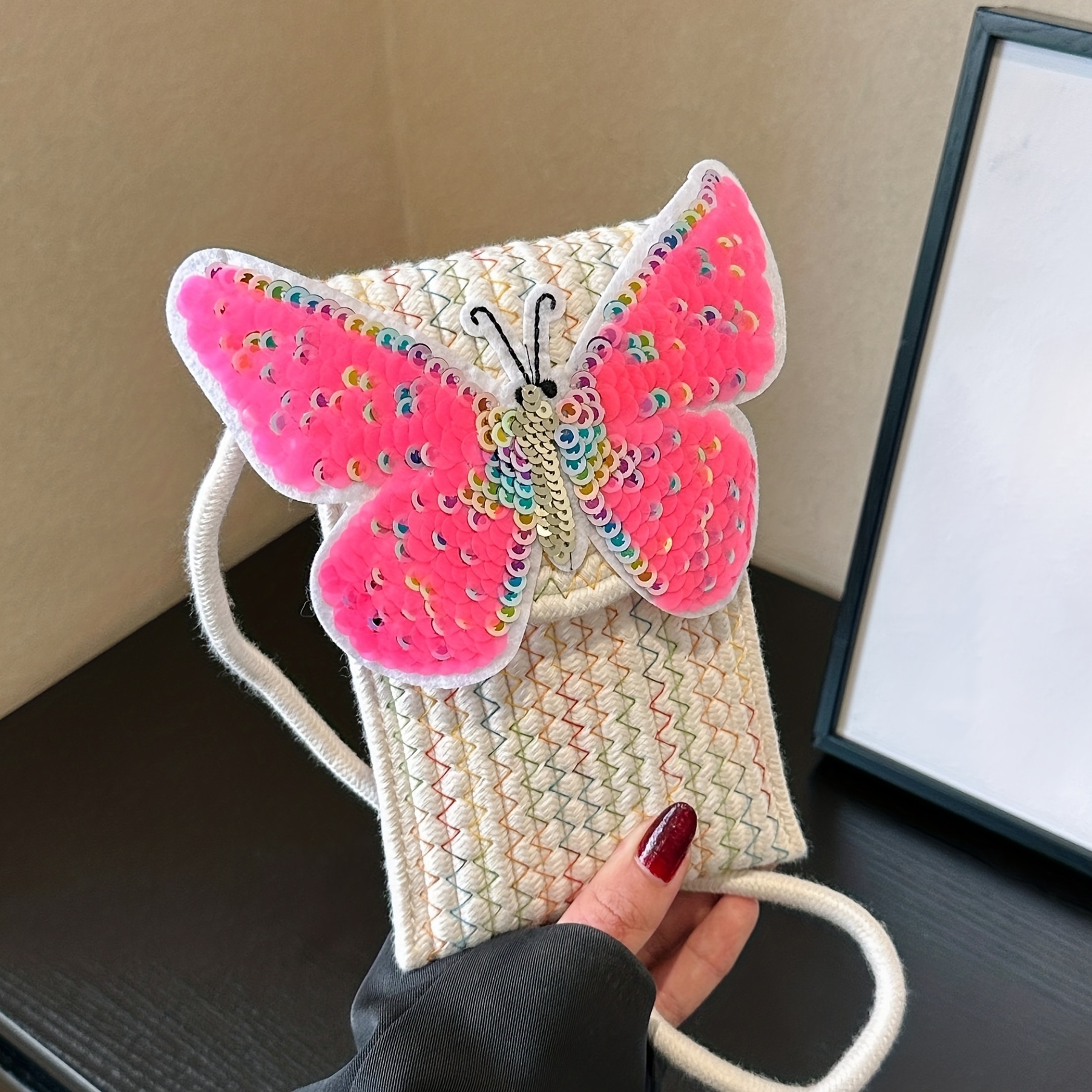 かわいい蝶の織り携帯電話バッグ、ミニY2Kクロスボディバッグ、女性のかわいいハンドバッグ、ショルダーバッグ＆財布
