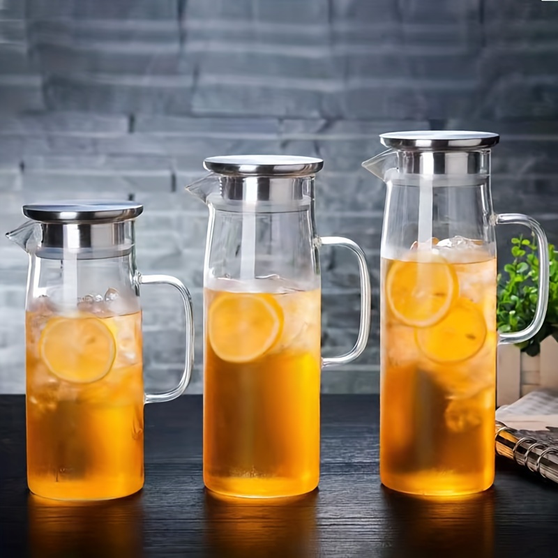 Cute Fat Glass Pitcher with Stainless Steel Filter Lid and Handle Hot Cold  Kettle Jug Water Carafe Drink Beverage Dispenser