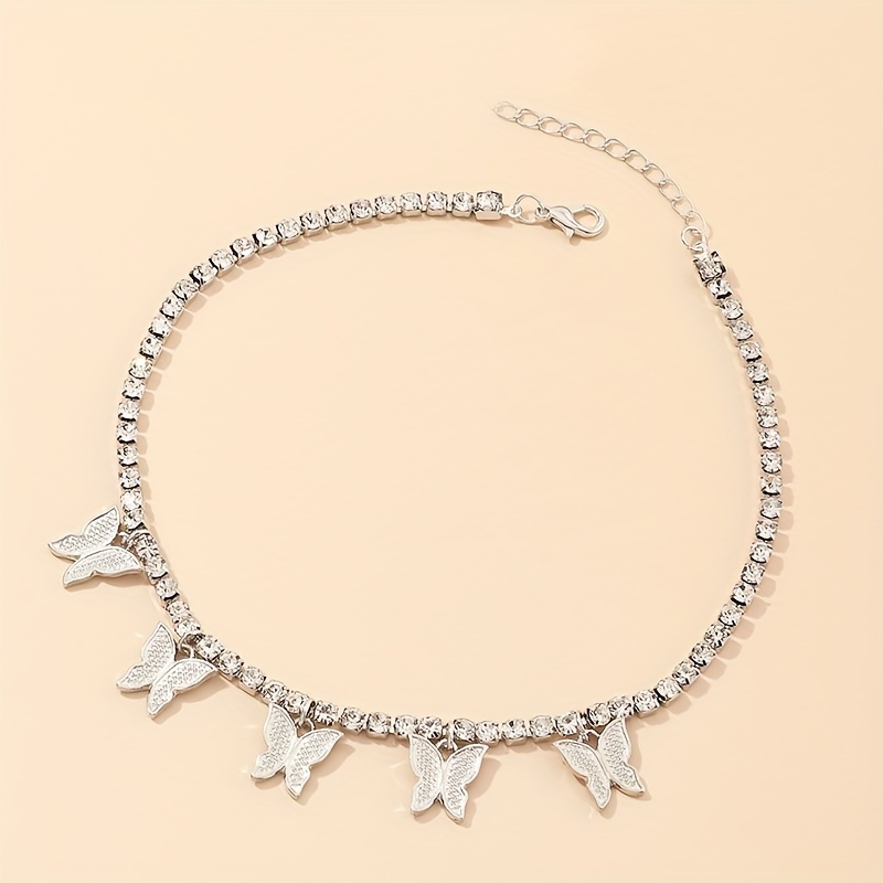 Double Row Butterfly Rhinestone Necklace