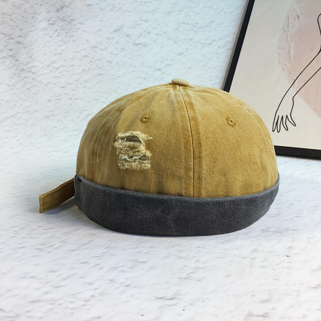 1pc Men's Vintage Melon Hat Without Brim For Daily Life, Outdoor