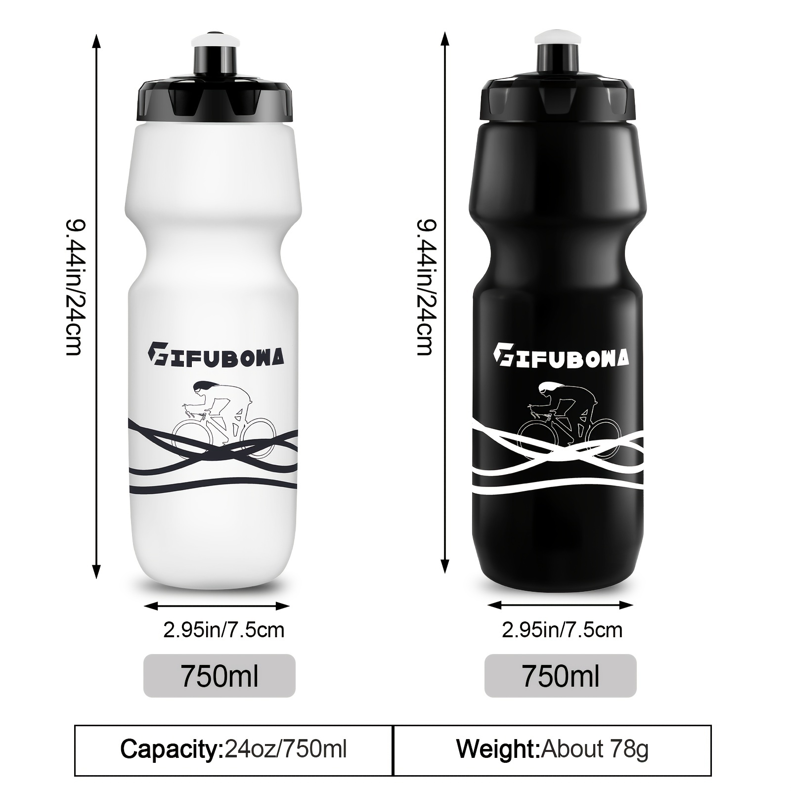 GEMFUL Botellas de agua para bicicleta con soporte para bicicleta de 25.4  fl oz MTB Cycling Squeeze 24 oz Sport Bottle 2 Pack