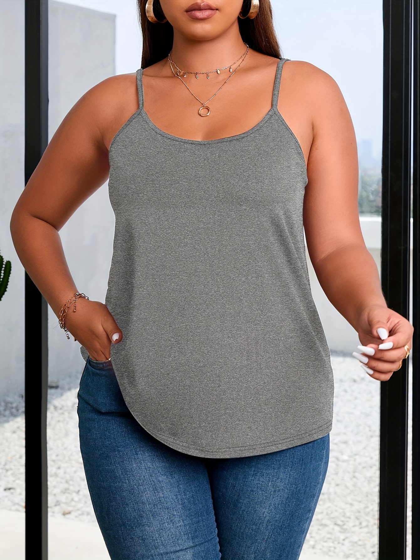 Plus Size Casual Cami Top Women's Plus Solid Eyelet - Temu Canada