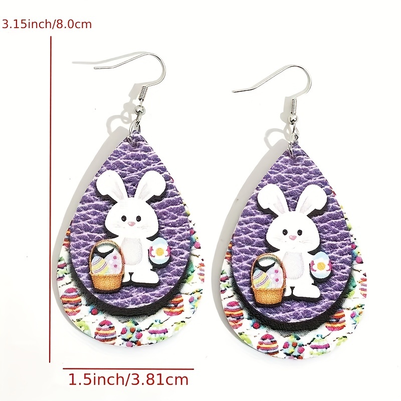 Easter Rabbit Egg PU Leather Earrings For Men