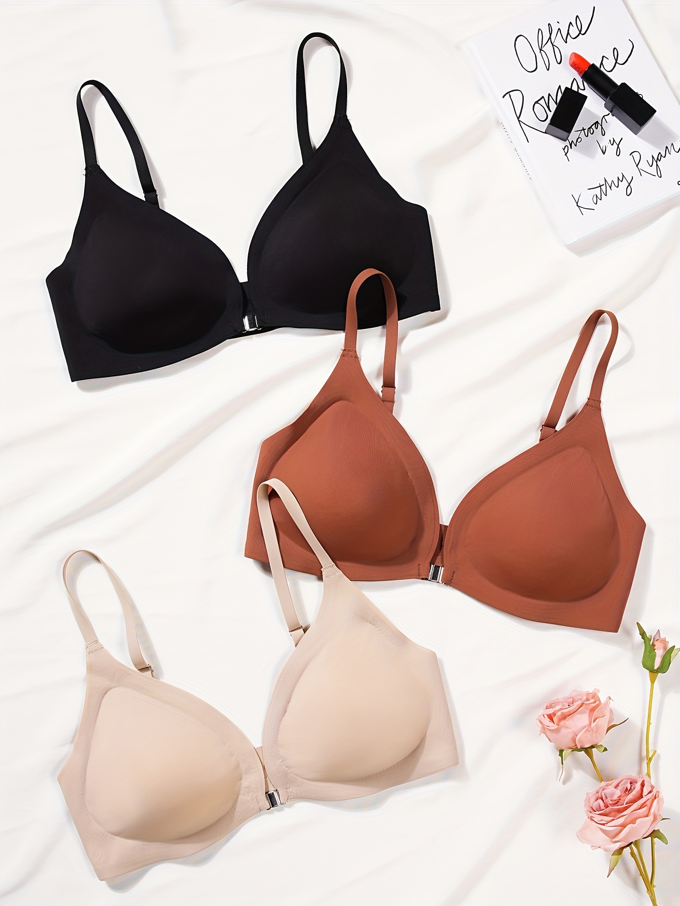 Solid Buckle Front Push Bras Comfy Breathable Intimates Bra - Temu