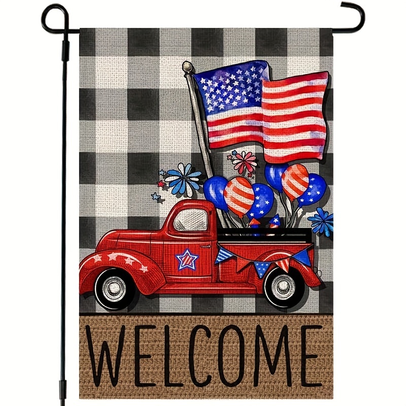 

1pc 4th Of July Patrioctic Welcome Truck Garden Flag 12x18 Inch Double Sided Usa Flag Memorial Day Perfect For Outdoor Yard Holiday Decor Farmhouse Outside Thanksgiving Gift Home Decor No Flagpole
