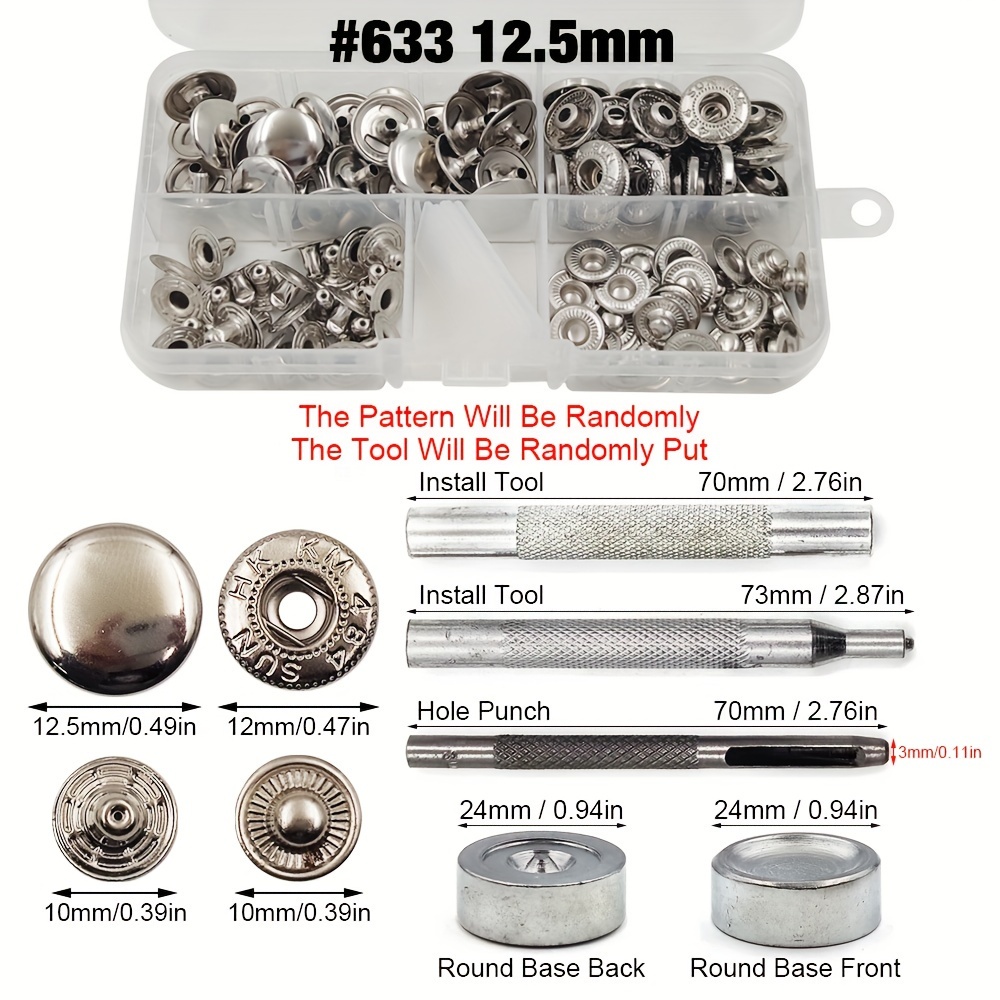 12 Sets Snap Fasteners Kit Metal with Setter Tools for Clothing