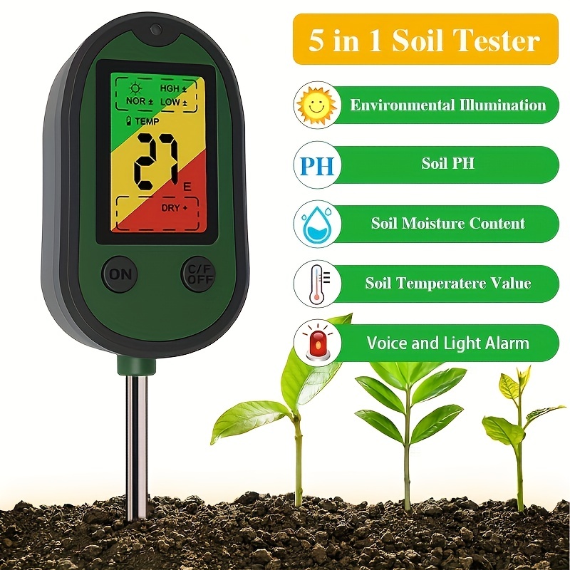 Medidor de pH de suelo digital 3 en 1 Kit de probador de suelo, con  humedad, funciones de prueba de pH ligero, sonda para plantas, adecuado  para