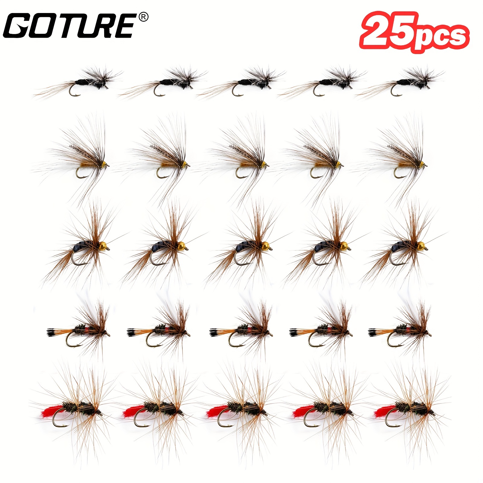 25pcs Fly Fishing Lure Kit Including Hooks, Dry * Wet * 5 Styles Perfect  For Streamers, Trout, And Bass Fishing