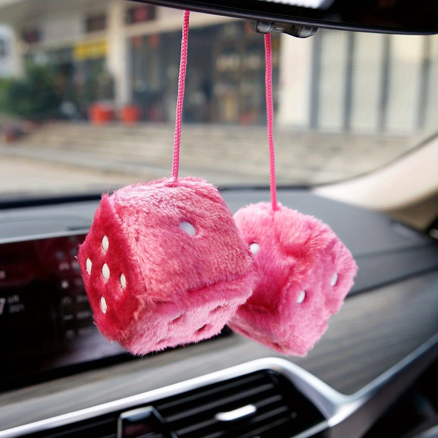  Pair of Retro Square, 7cm Colorful Cube Car Mirror Hanging  Accessories Fuzzy Dice with Dots Car Mirror Hanging Decoration Auto  Rearview Mirror Ornament Car Decoration for Men Girls-Red : Clothing, Shoes