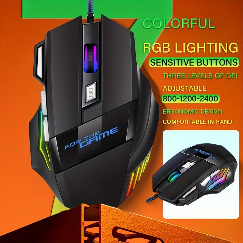 Gaming Mouse 7 Button USB Wired LED Breathing Fire Button 3200 DPI Laptop  PC