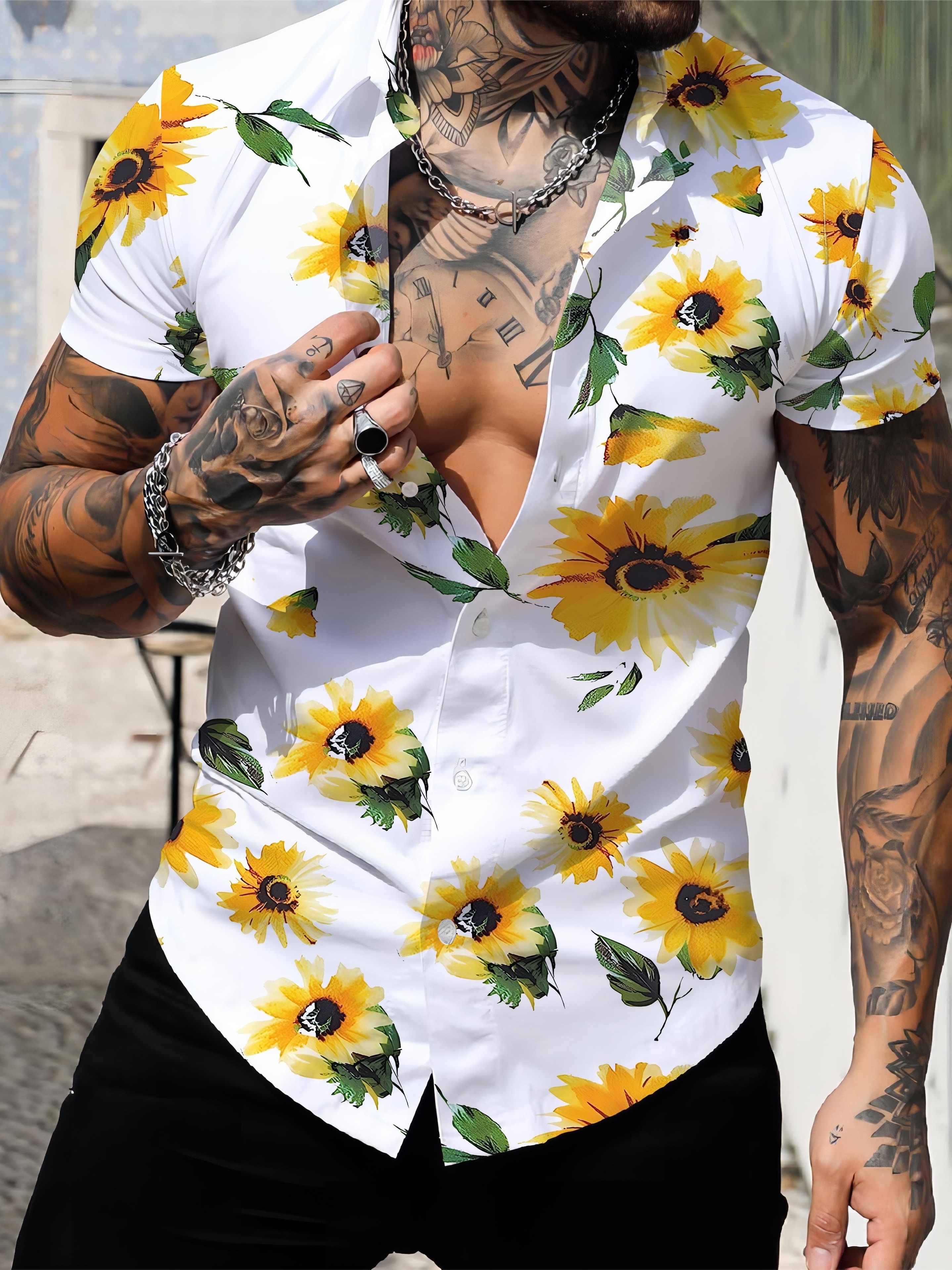 Men Floral Print Aesthetic Lapel Neck Shirt