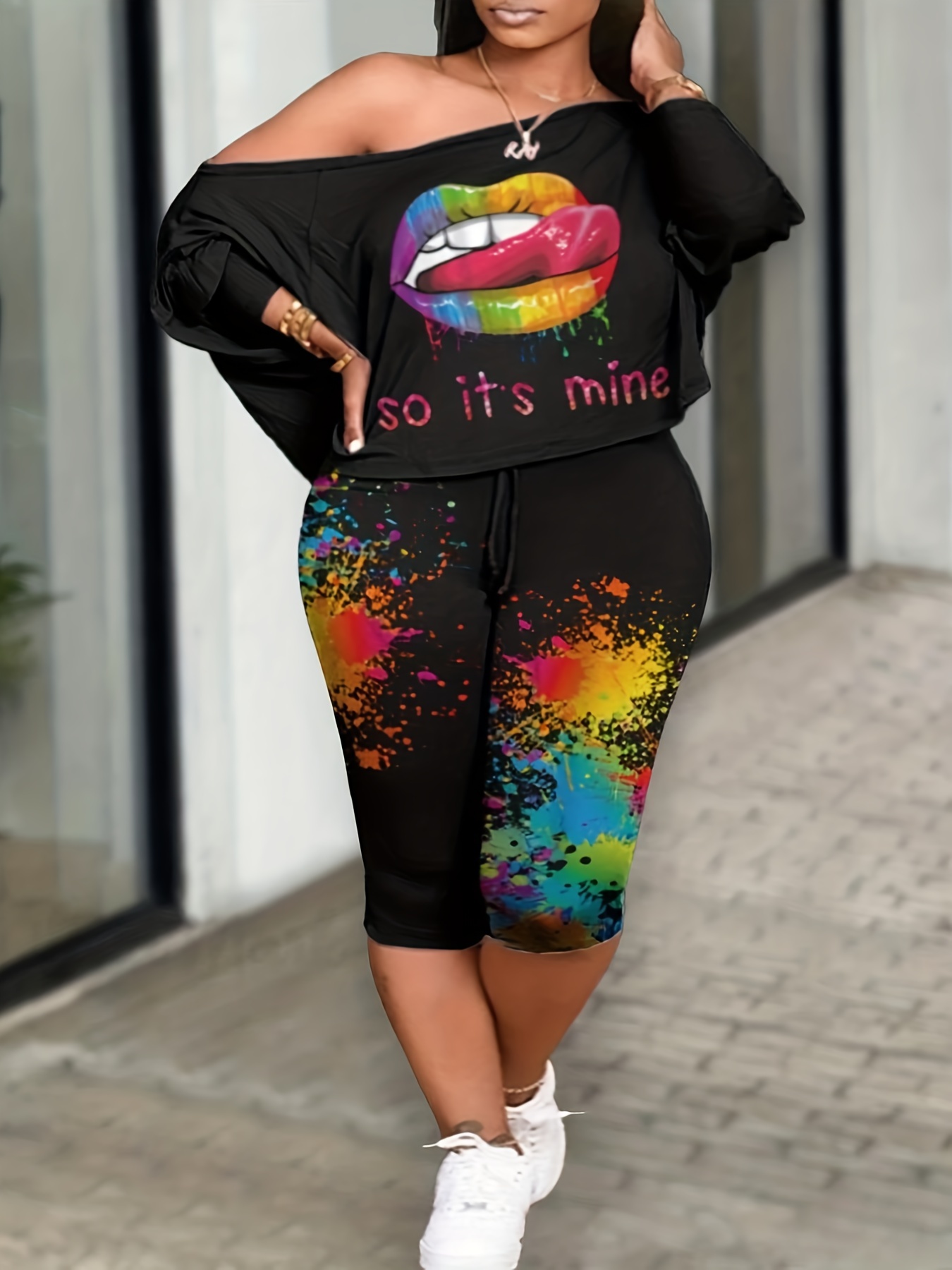Plus Size Casual Outfits Two Piece Set Women's Plus Cute - Temu