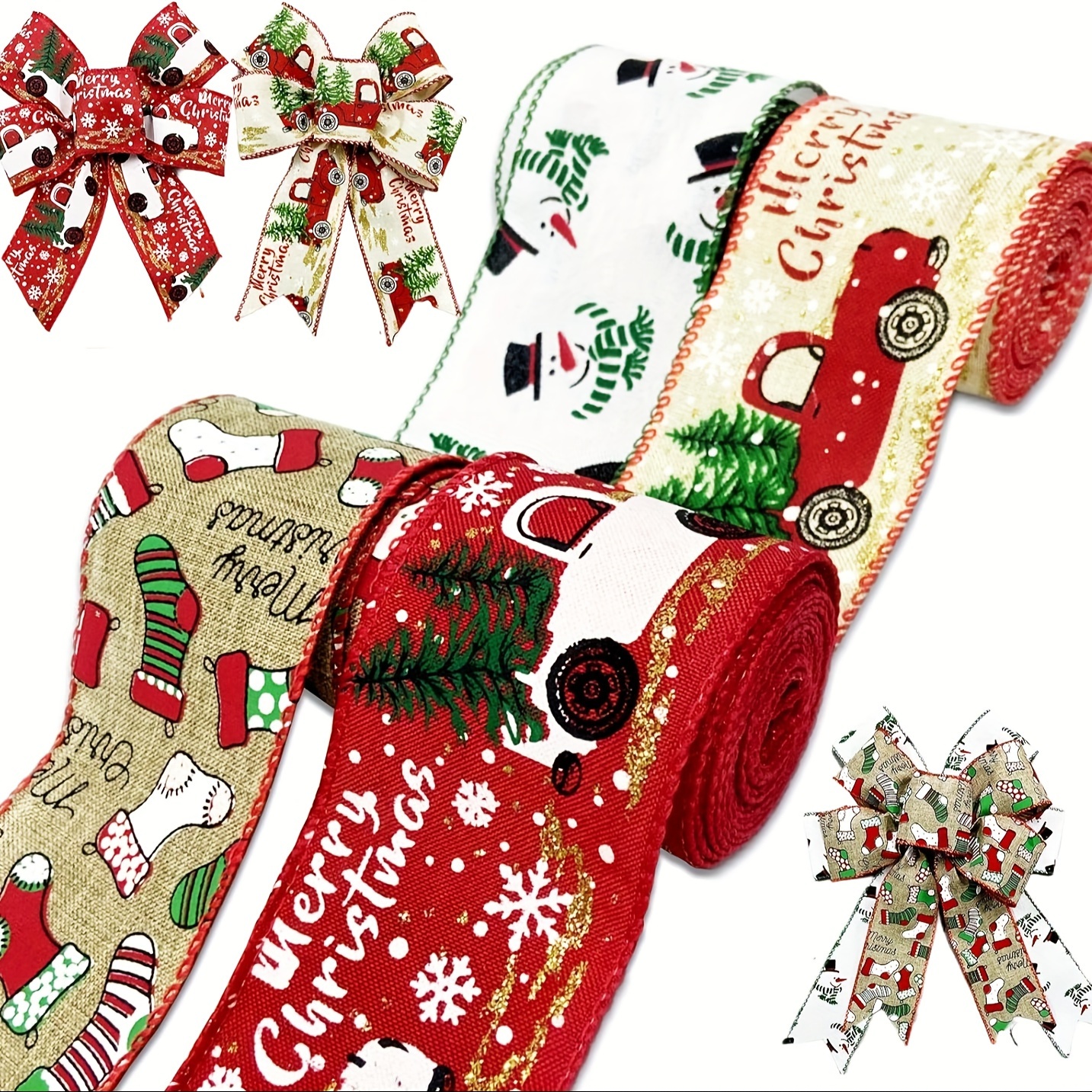 Christmas Ribbon Wired Edge, 2.5 X 10 Yards Merry Heilwiy Christmas  Vintage Truck With Tree Burlap Ribbon