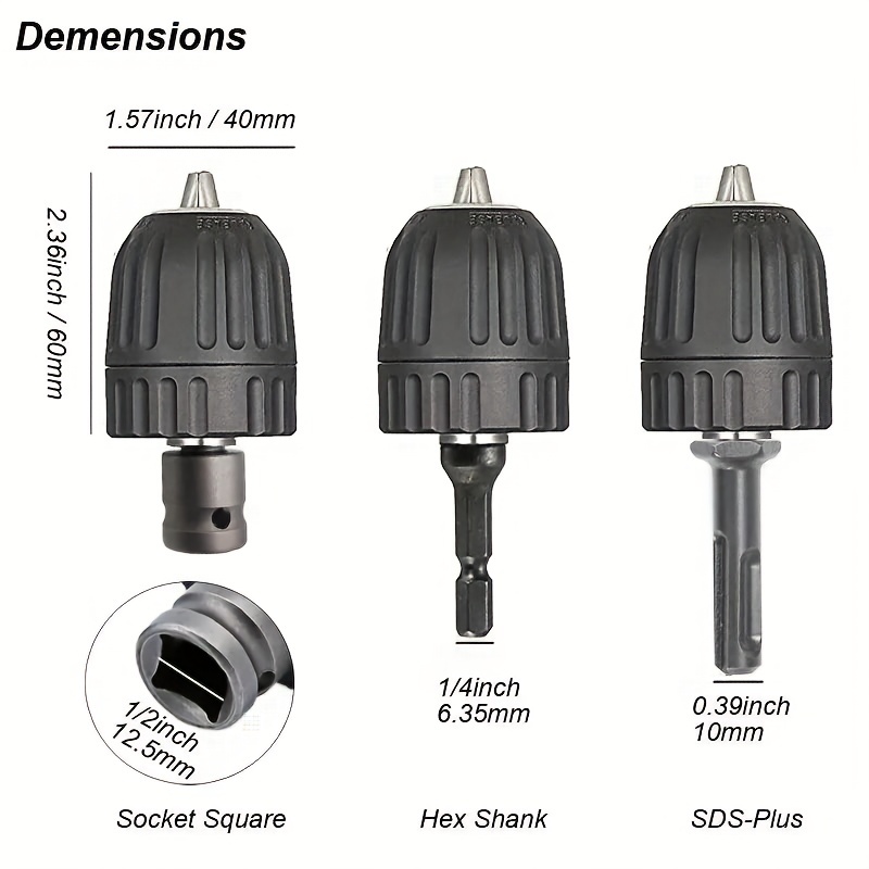 Efficient Drill Chuck SDS Plus Adapter 0.8mm-10mm 3/8-24UNF