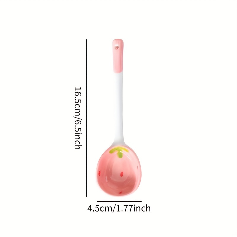 2/4/6pcs Ceramic Long Handle Soup Spoon With Strawberry Pattern For Home  Use Or Desserts