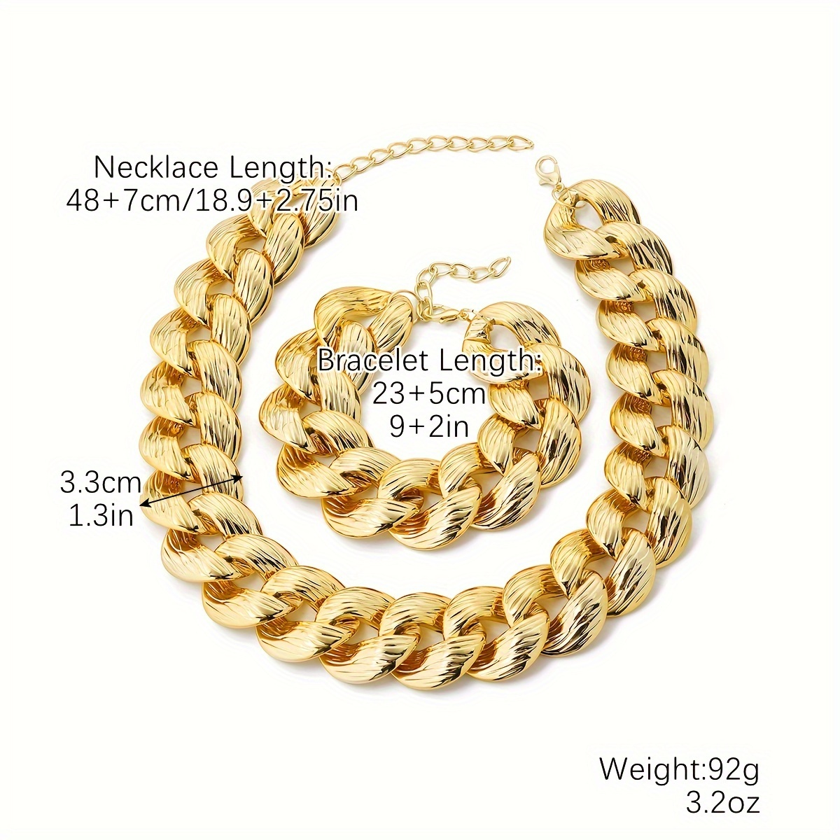 1 Necklace + 1 Bracelet Hip Hop Style Jewelry Set Chunky Cuban