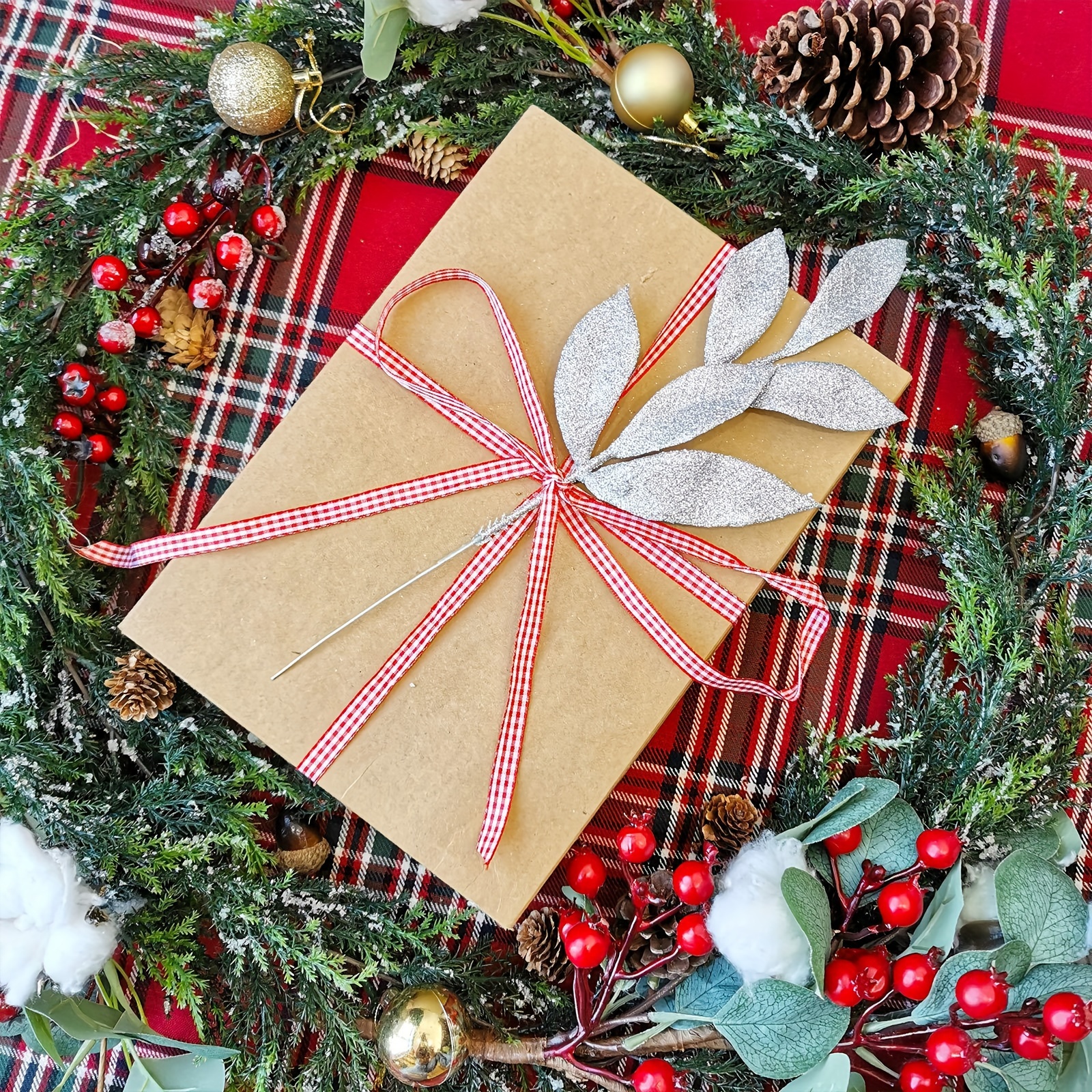 Guirlande feuilles artificielles glamour pour décoration arbre de Noël (5  piè