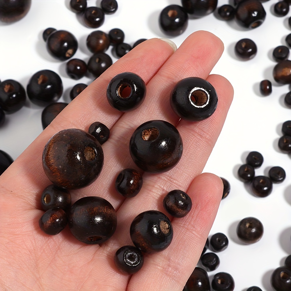 Diy Dark Coffee Color Round Piece Wooden Beads For Diy - Temu
