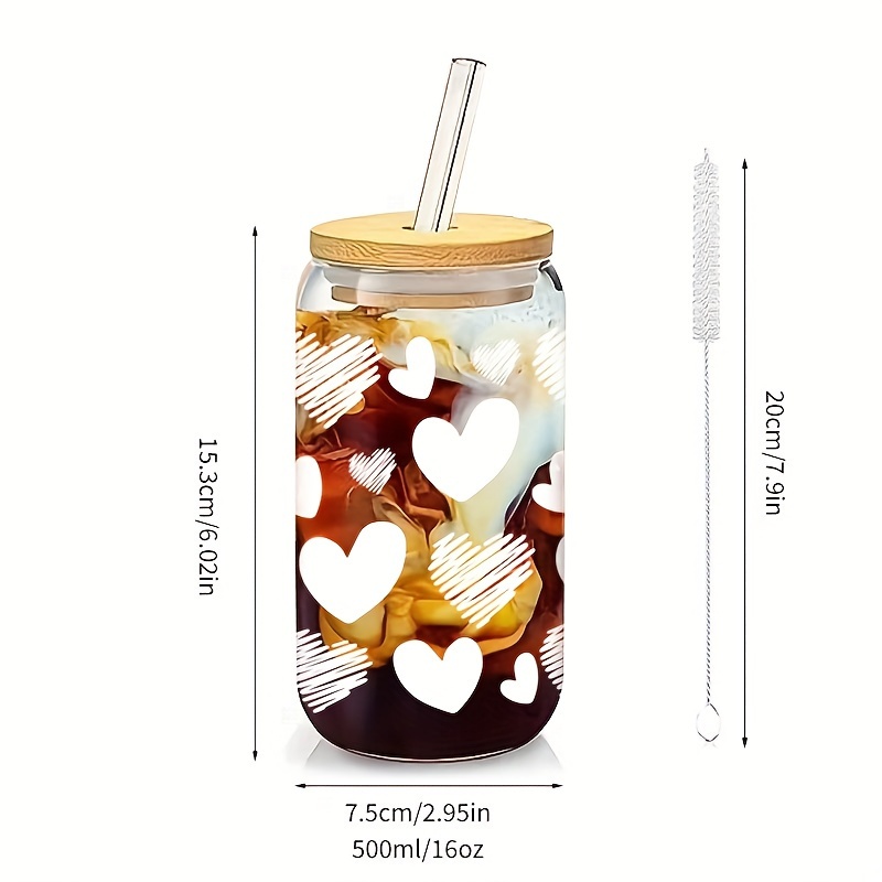 Valentines Rainbow Can Glass | Iced Coffee | Pink Rainbow | Red Rainbow |  Aesthetic Coffee Cup | Bamboo Lid | Glass Straw