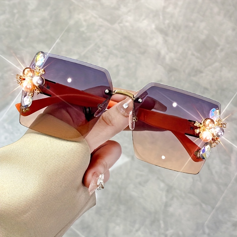 Oversized Rhinestone Decor Fashion Sunglasses For Women Men Casual Gradient  Glasses For Driving Beach Party Uv400, Save More With Clearance Deals