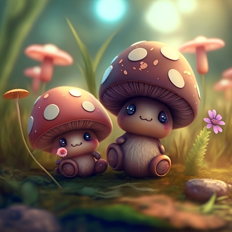 5d Artificial Diamond Painting Set Beautiful Mushroom Room - Temu