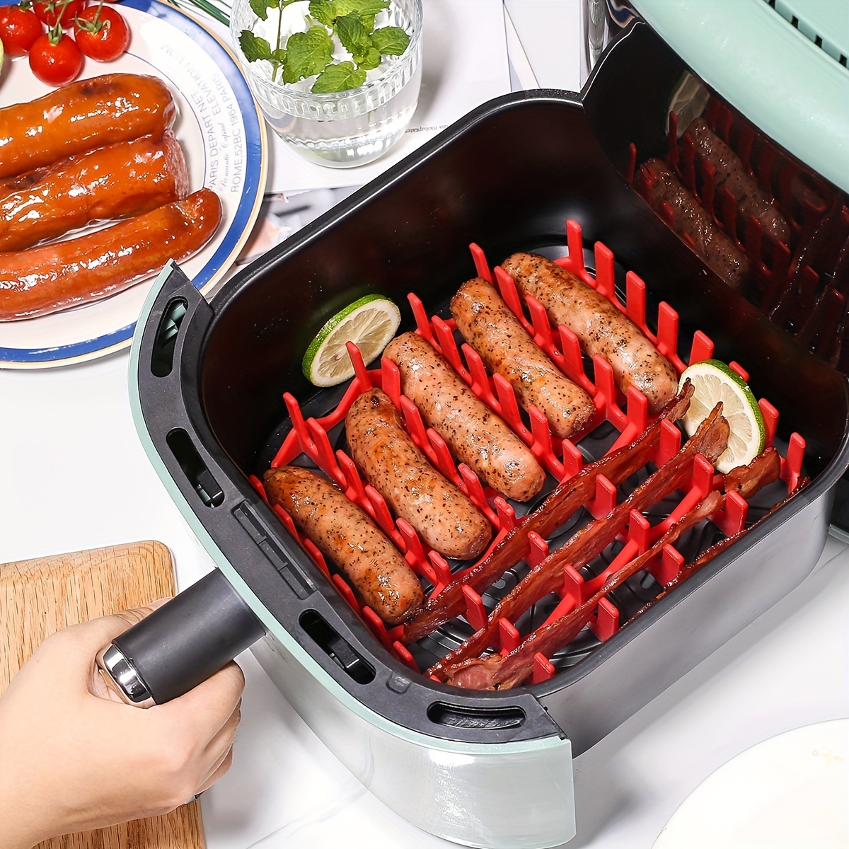 Square Silicone Air Fryer Accessories,, Bacon & Hot Dog Rack, 9