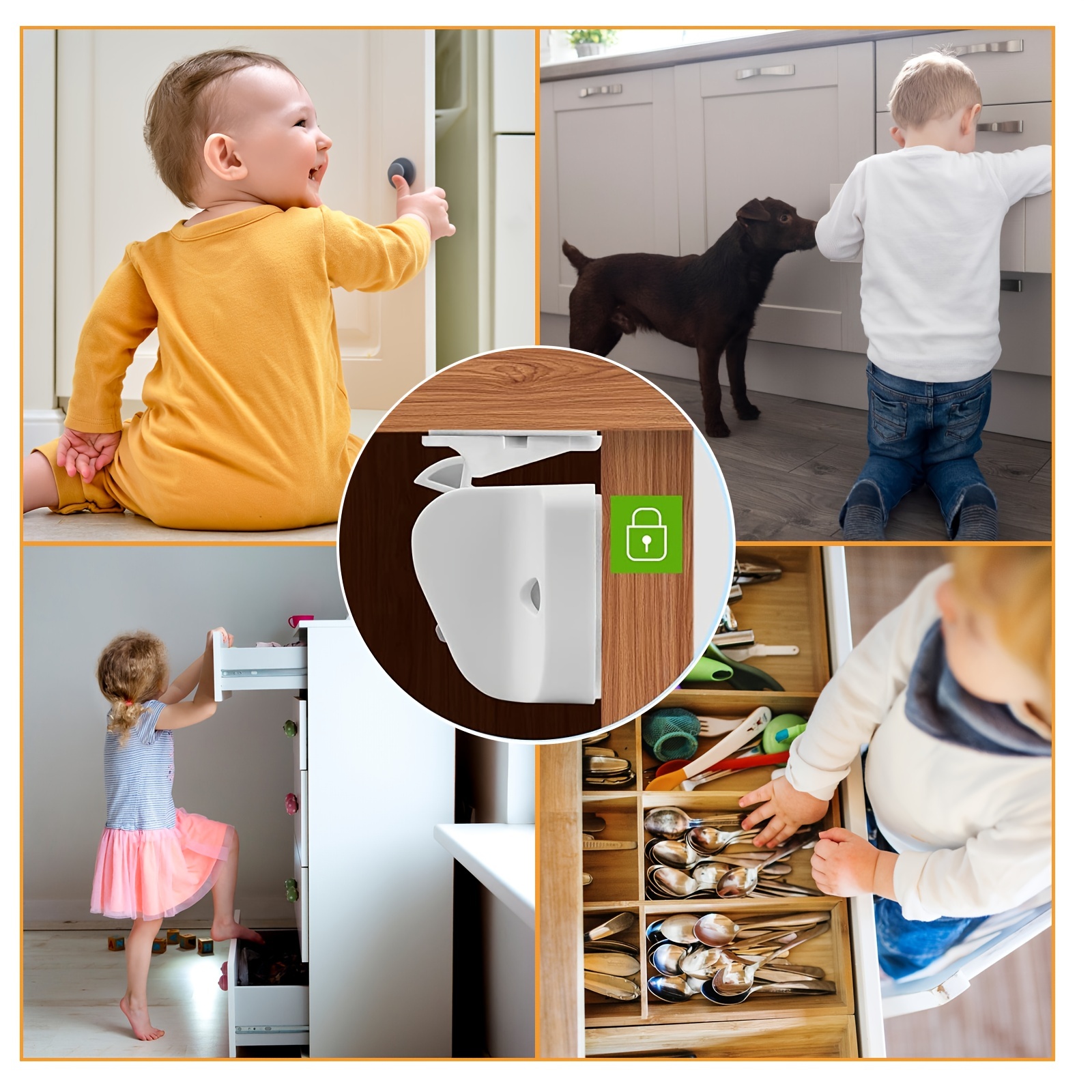 vmaisi Baby Proofing Magnetic Cabinet Locks Child Safety - VMAISI 12 Pack  Children Proof Cupboard Baby Latches - Adhesive Magnet