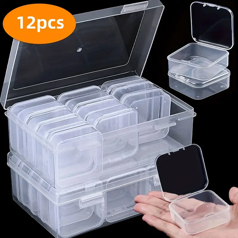 12pcs Mini Boîte de Rangement en Plastique Transparent  (5.38cmx5.38cmx2.01cm), Petite Boîte d'Organisateur Vide Avec Couvercle à  Charnière Pour le