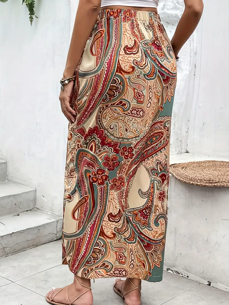 paisley print wrap tie skirt vintage slim high waist skirt for womens clothing details 2