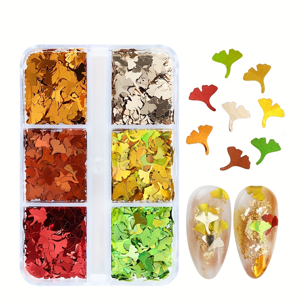 Autumn Ginkgo Leaf Nail Glitter Holographic Flake Set
