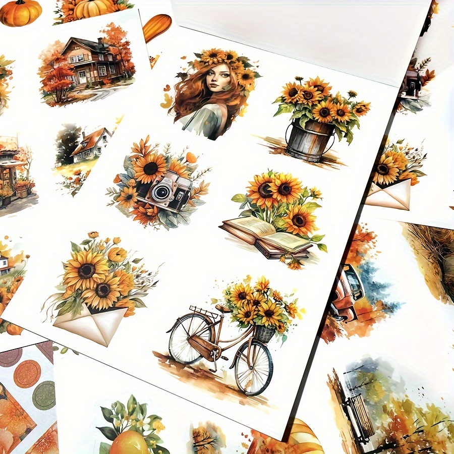 Large Size Autumn Sticker Book Vintage Girl Flower Fallen - Temu